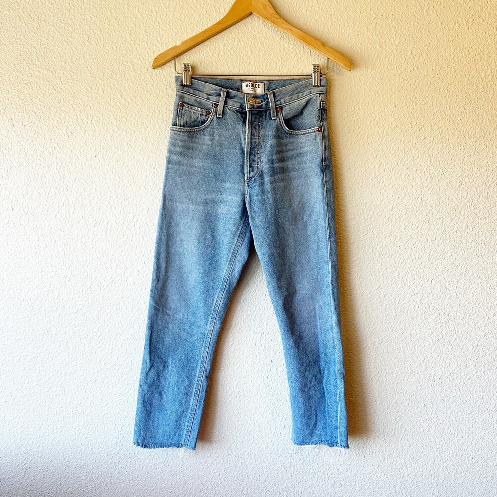 AGOLDE Pinch Waist High Rise Straight Jeans Sz 24 Raw Hem Button Fly
